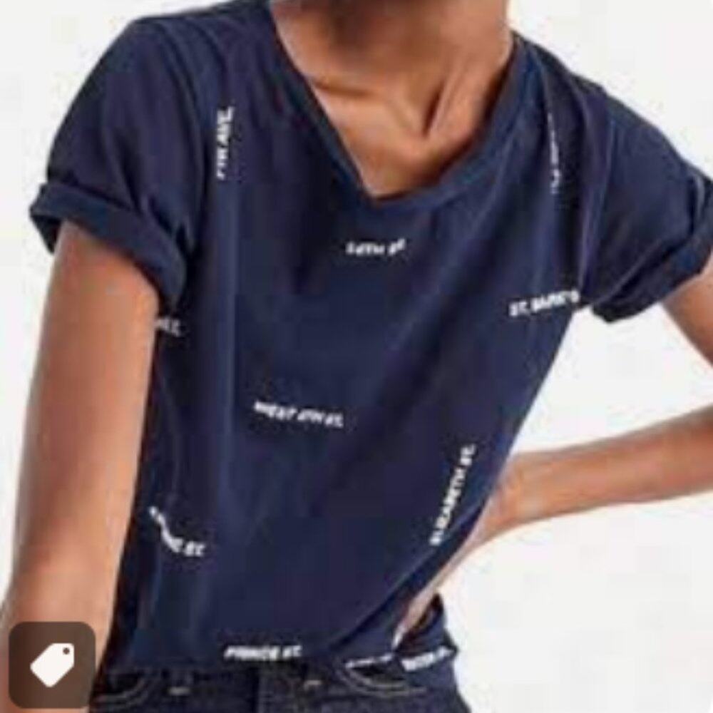 J CREW Navy Blue White Canal St New York City Graphic T Shirt XS